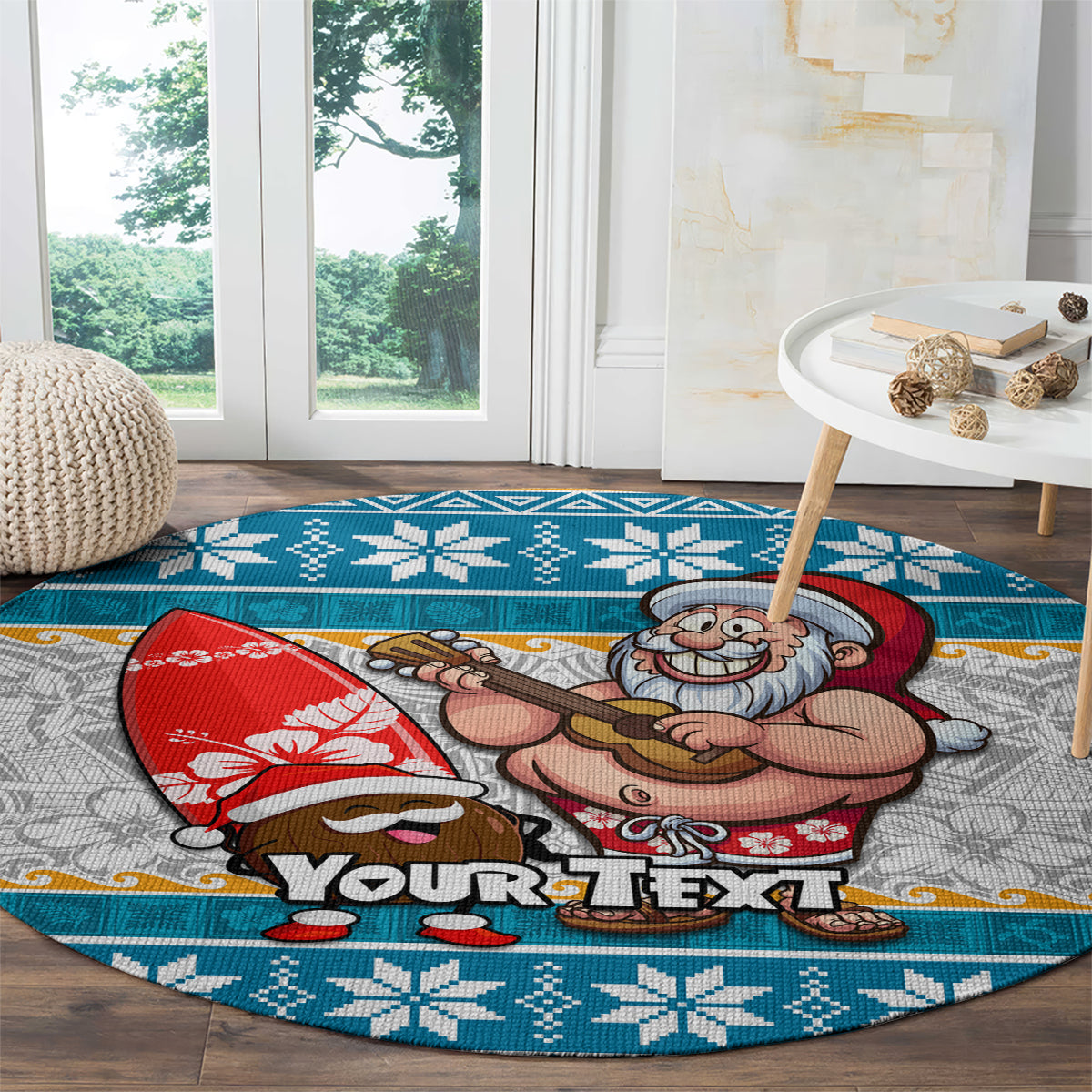 Custom Hawaii Mele Kalikimaka Round Carpet Funny Santa and Coconut Mix Kakau Pattern LT03 - Polynesian Pride