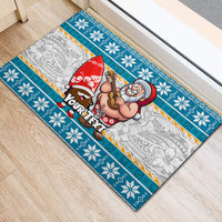 Custom Hawaii Mele Kalikimaka Rubber Doormat Funny Santa and Coconut Mix Kakau Pattern LT03 - Polynesian Pride