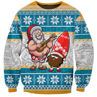 Custom Hawaii Mele Kalikimaka Sweatshirt Funny Santa and Coconut Mix Kakau Pattern LT03 Unisex Blue - Polynesian Pride