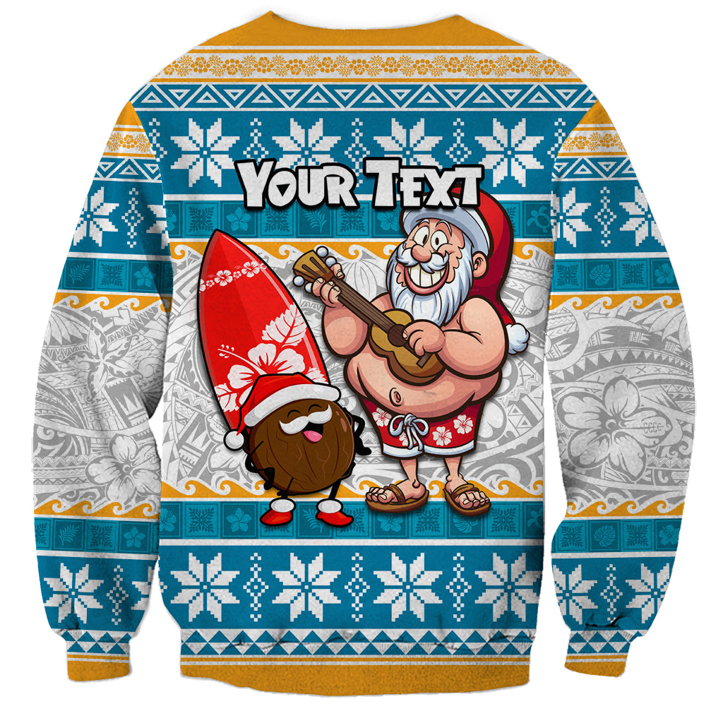Custom Hawaii Mele Kalikimaka Sweatshirt Funny Santa and Coconut Mix Kakau Pattern LT03 - Polynesian Pride