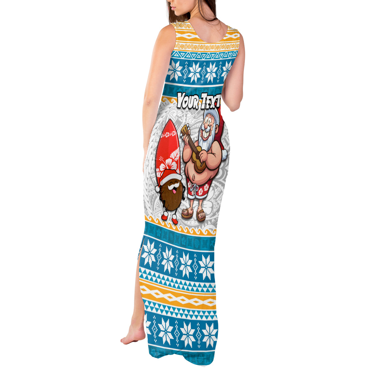 Custom Hawaii Mele Kalikimaka Tank Maxi Dress Funny Santa and Coconut Mix Kakau Pattern LT03 - Polynesian Pride