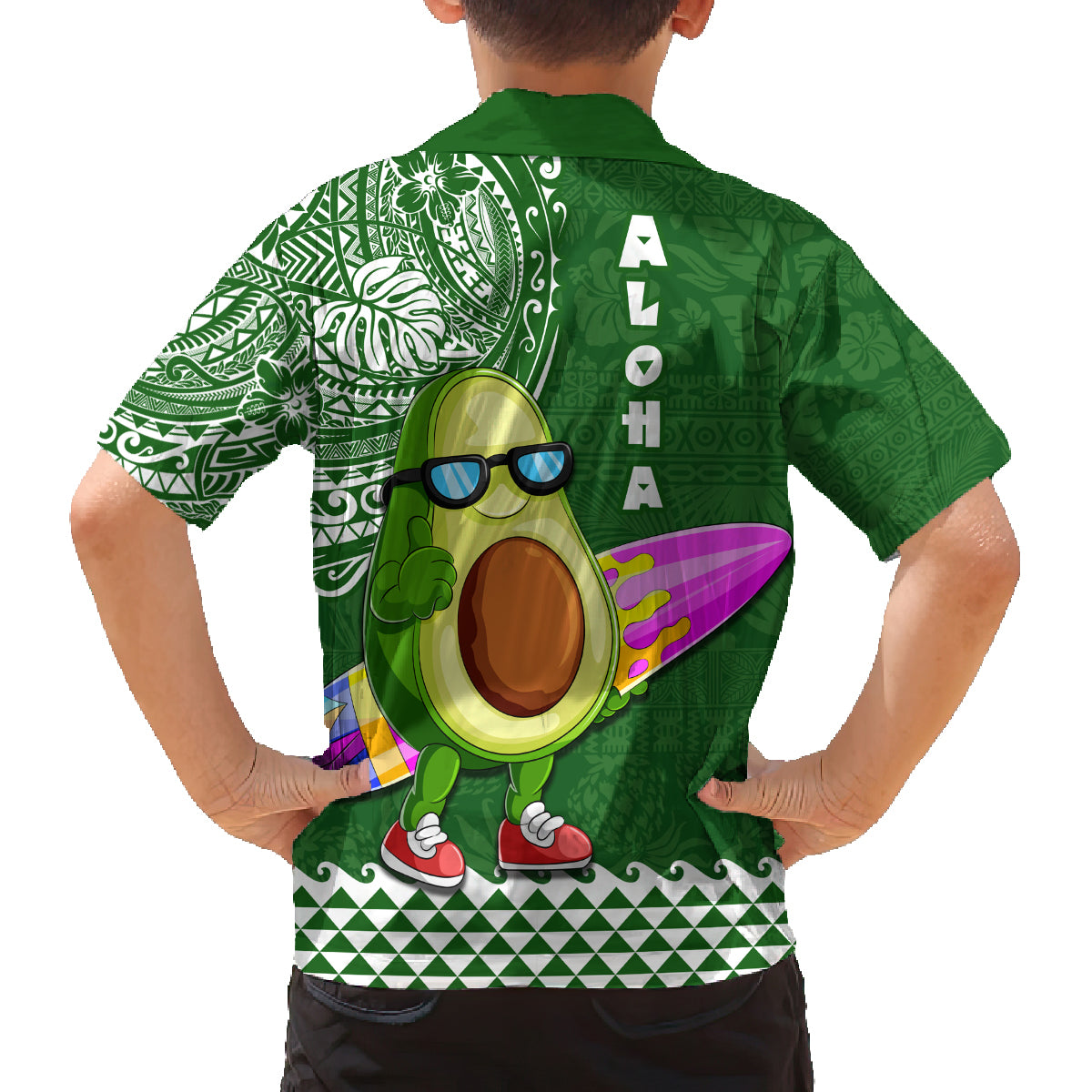 Hawaii Family Matching Tank Maxi Dress and Hawaiian Shirt Aloha Funny Avocado Mix Kakau Hawaiian Tribal LT03 - Polynesian Pride