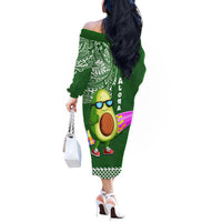 Hawaii Off The Shoulder Long Sleeve Dress Aloha Funny Avocado Mix Kakau Hawaiian Tribal LT03 - Polynesian Pride