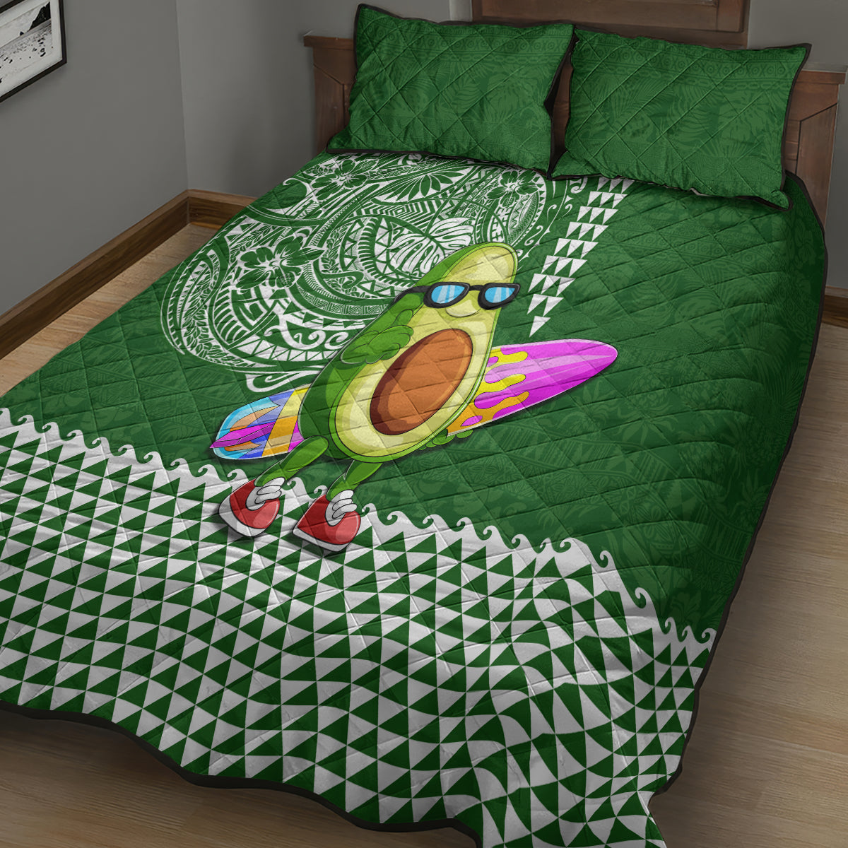 Hawaii Quilt Bed Set Aloha Funny Avocado Mix Kakau Hawaiian Tribal LT03 - Polynesian Pride