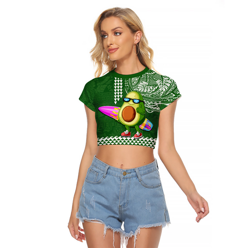 Hawaii Raglan Cropped T Shirt Aloha Funny Avocado Mix Kakau Hawaiian Tribal LT03 Female Green - Polynesian Pride