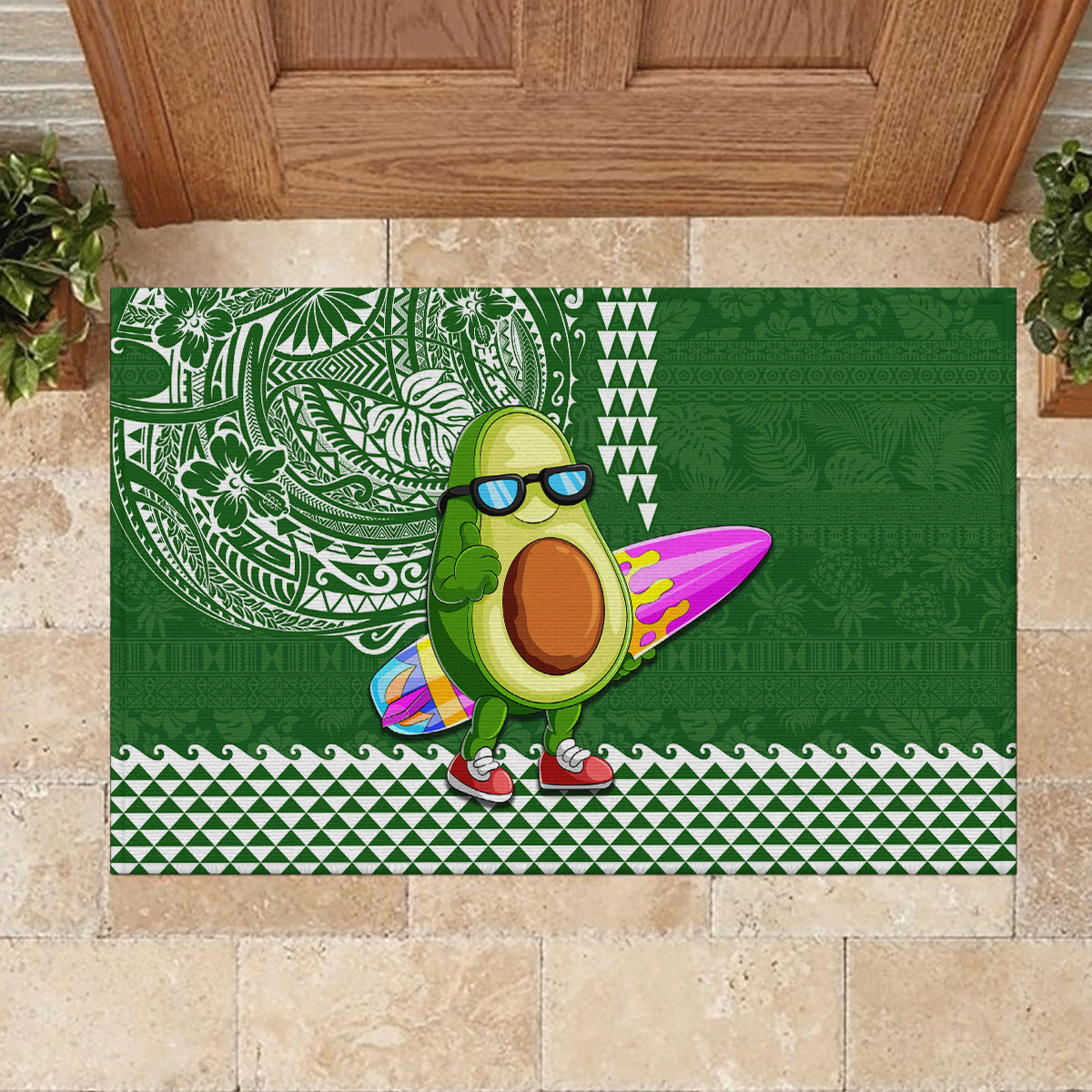 Hawaii Rubber Doormat Aloha Funny Avocado Mix Kakau Hawaiian Tribal LT03 - Polynesian Pride