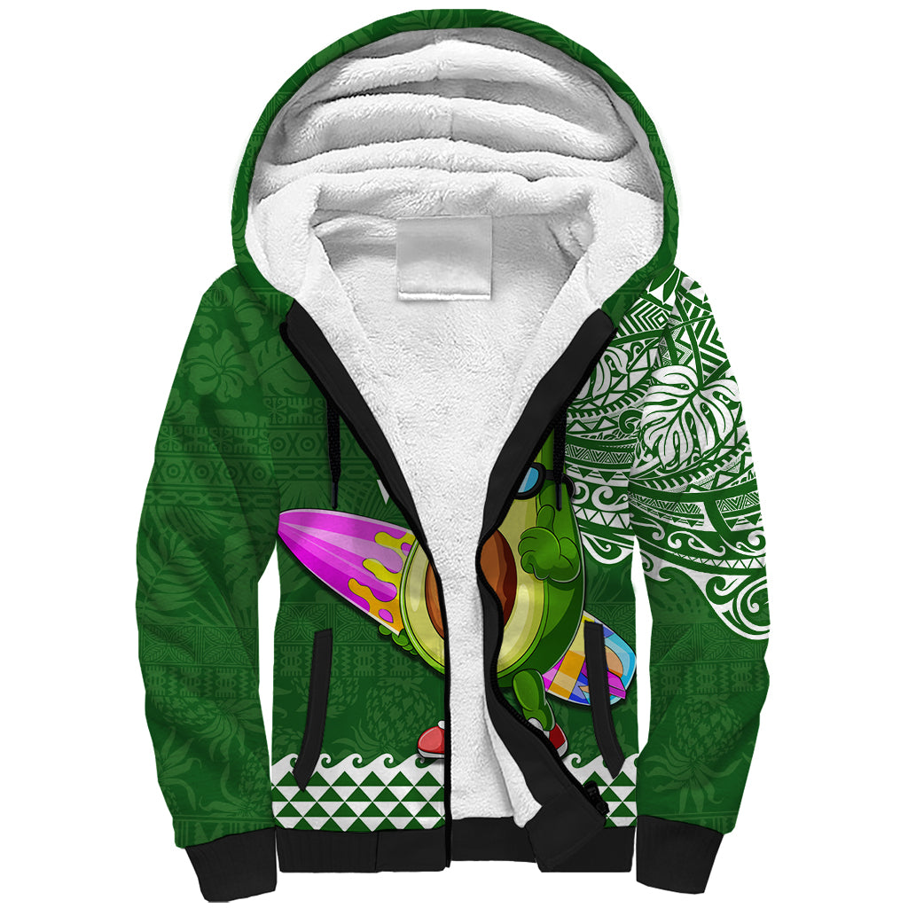 Hawaii Sherpa Hoodie Aloha Funny Avocado Mix Kakau Hawaiian Tribal LT03 Unisex Green - Polynesian Pride