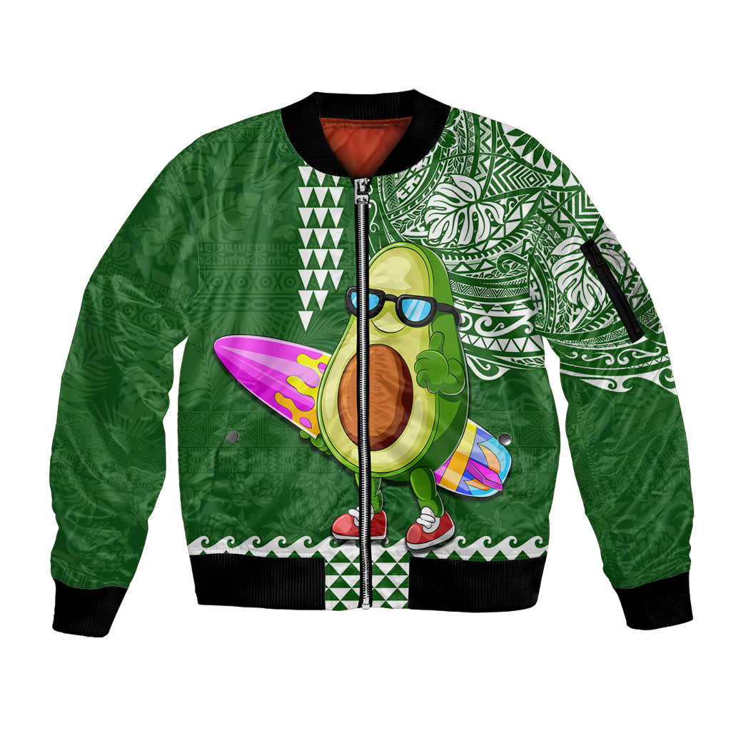 Hawaii Sleeve Zip Bomber Jacket Aloha Funny Avocado Mix Kakau Hawaiian Tribal LT03 Unisex Green - Polynesian Pride