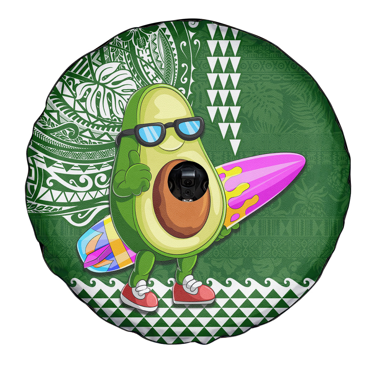 Hawaii Spare Tire Cover Aloha Funny Avocado Mix Kakau Hawaiian Tribal LT03 - Polynesian Pride