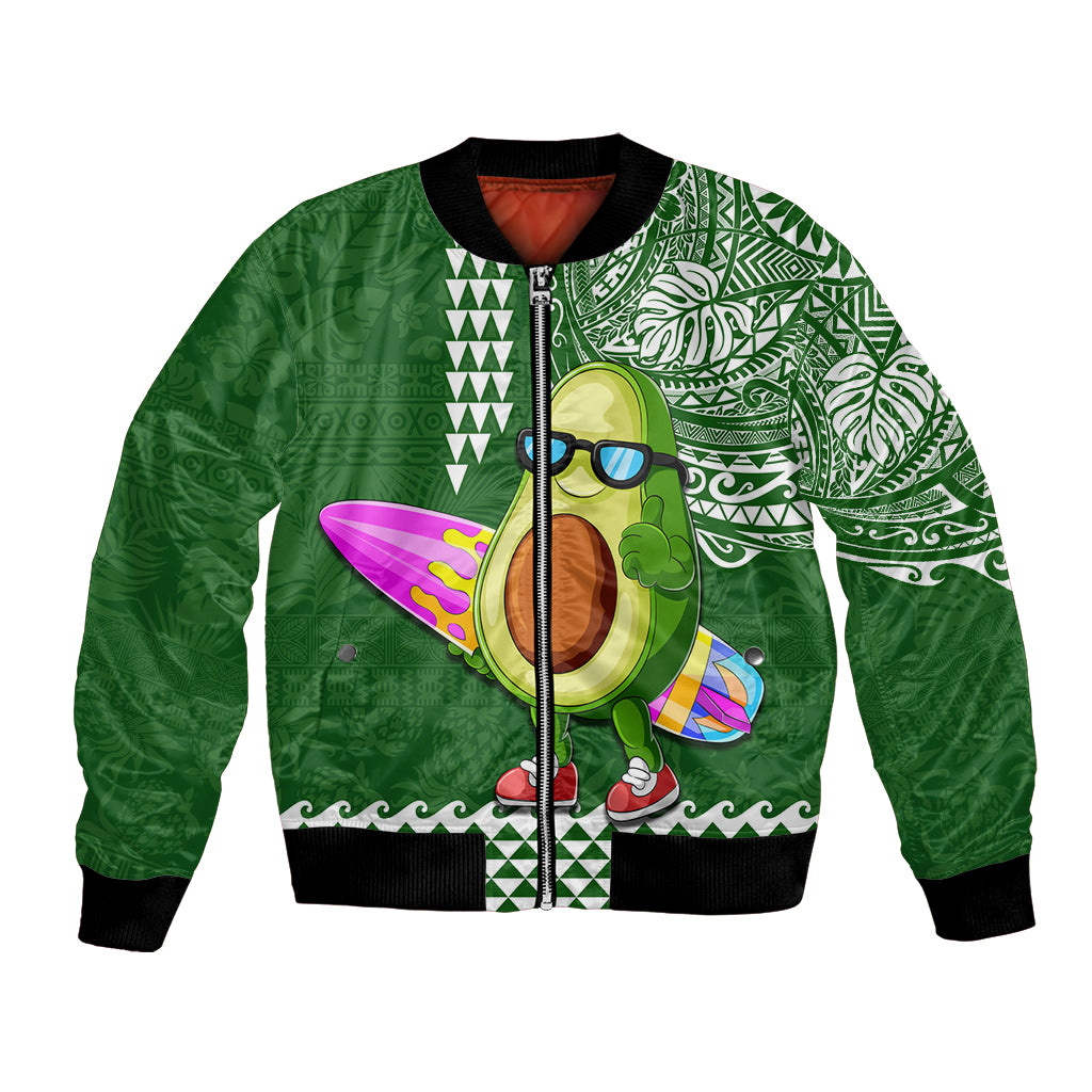 Aloha Avocado Funny Fruits Custom Bomber Jacket Mix Hawaiian Kakau Tribal LT03 Unisex Green - Polynesian Pride