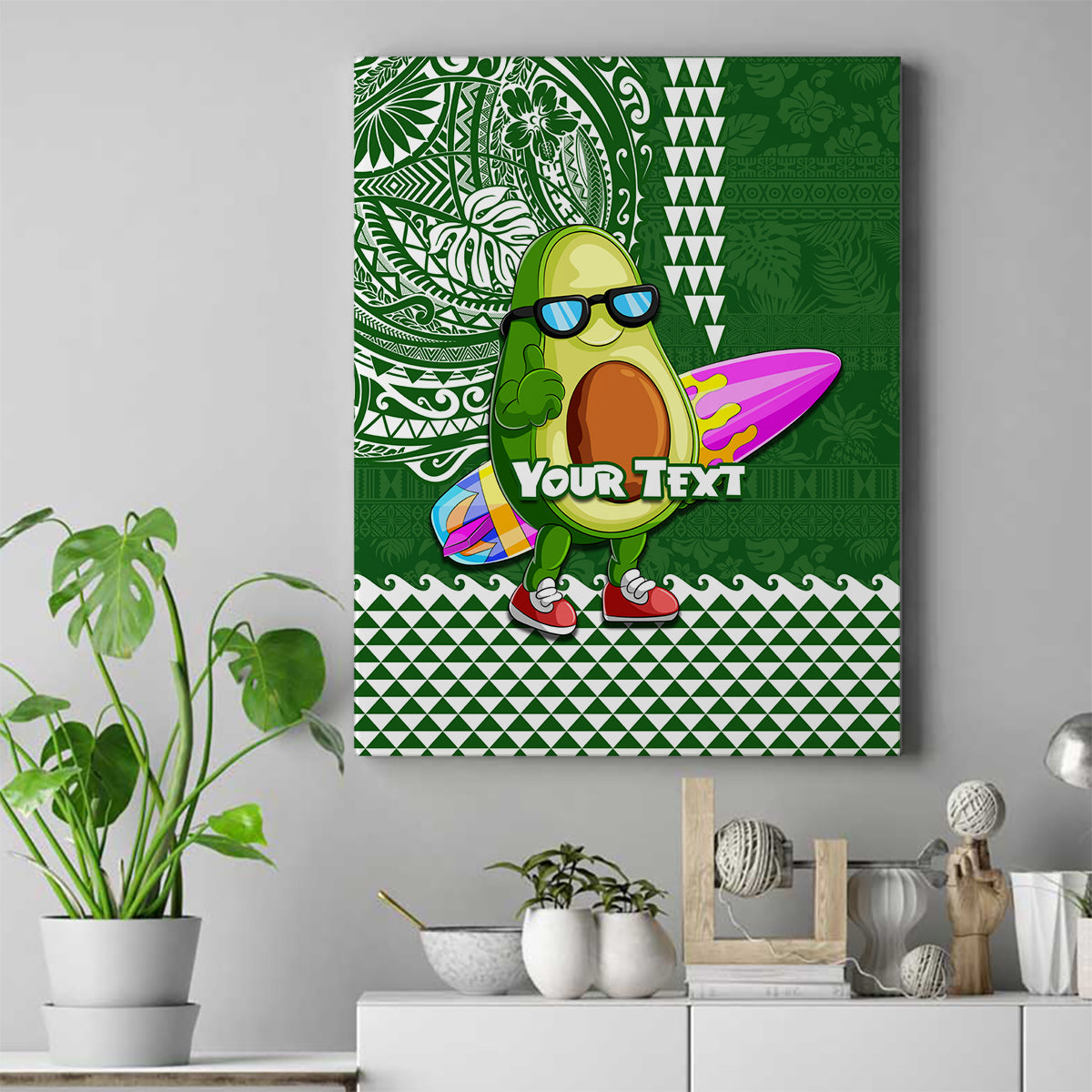 Aloha Avocado Funny Fruits Custom Canvas Wall Art Mix Hawaiian Kakau Tribal LT03 Green - Polynesian Pride