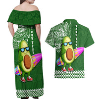 Aloha Avocado Funny Fruits Custom Couples Matching Off Shoulder Maxi Dress and Hawaiian Shirt Mix Hawaiian Kakau Tribal LT03 - Polynesian Pride