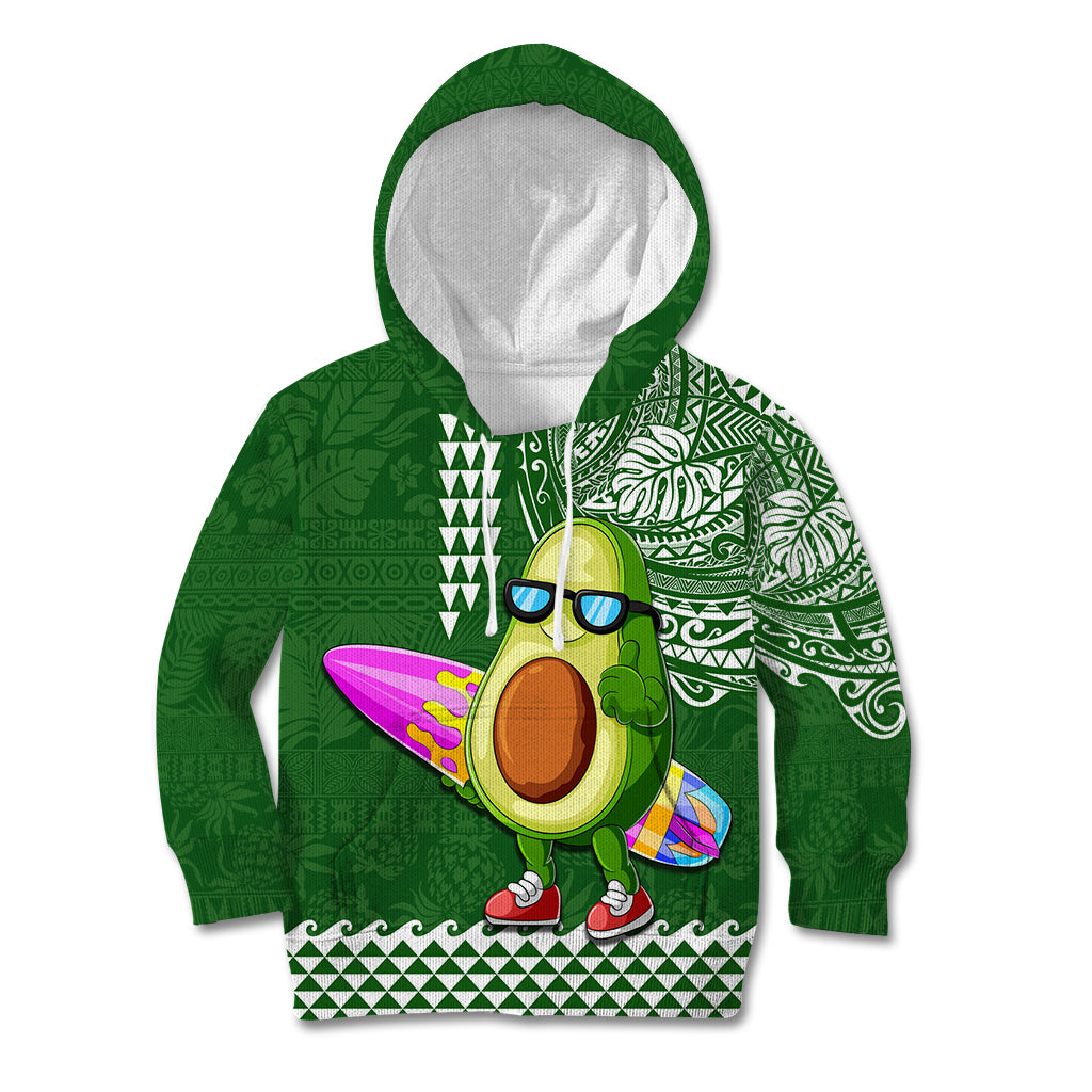 Aloha Avocado Funny Fruits Custom Kid Hoodie Mix Hawaiian Kakau Tribal LT03 Green - Polynesian Pride