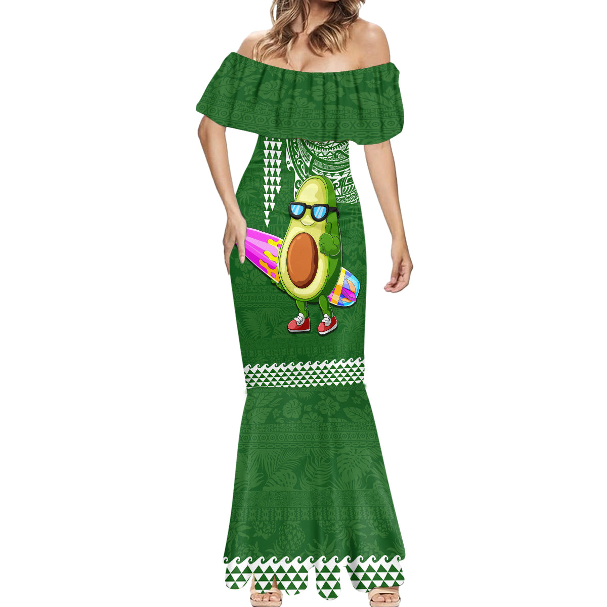 Aloha Avocado Funny Fruits Custom Mermaid Dress Mix Hawaiian Kakau Tribal LT03 - Polynesian Pride