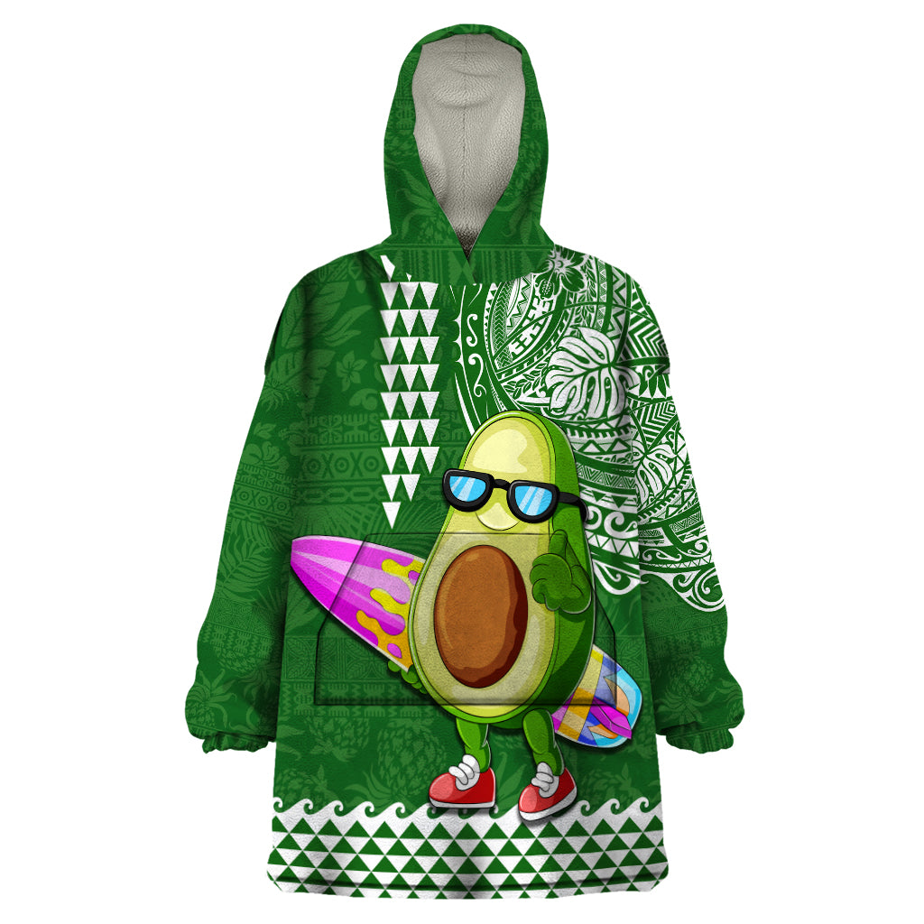 Aloha Avocado Funny Fruits Custom Wearable Blanket Hoodie Mix Hawaiian Kakau Tribal LT03 One Size Green - Polynesian Pride