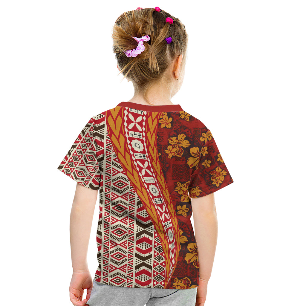 Hawaii Native Tapa Elements and Hibiscus Flowers Kid T Shirt LT03 - Polynesian Pride