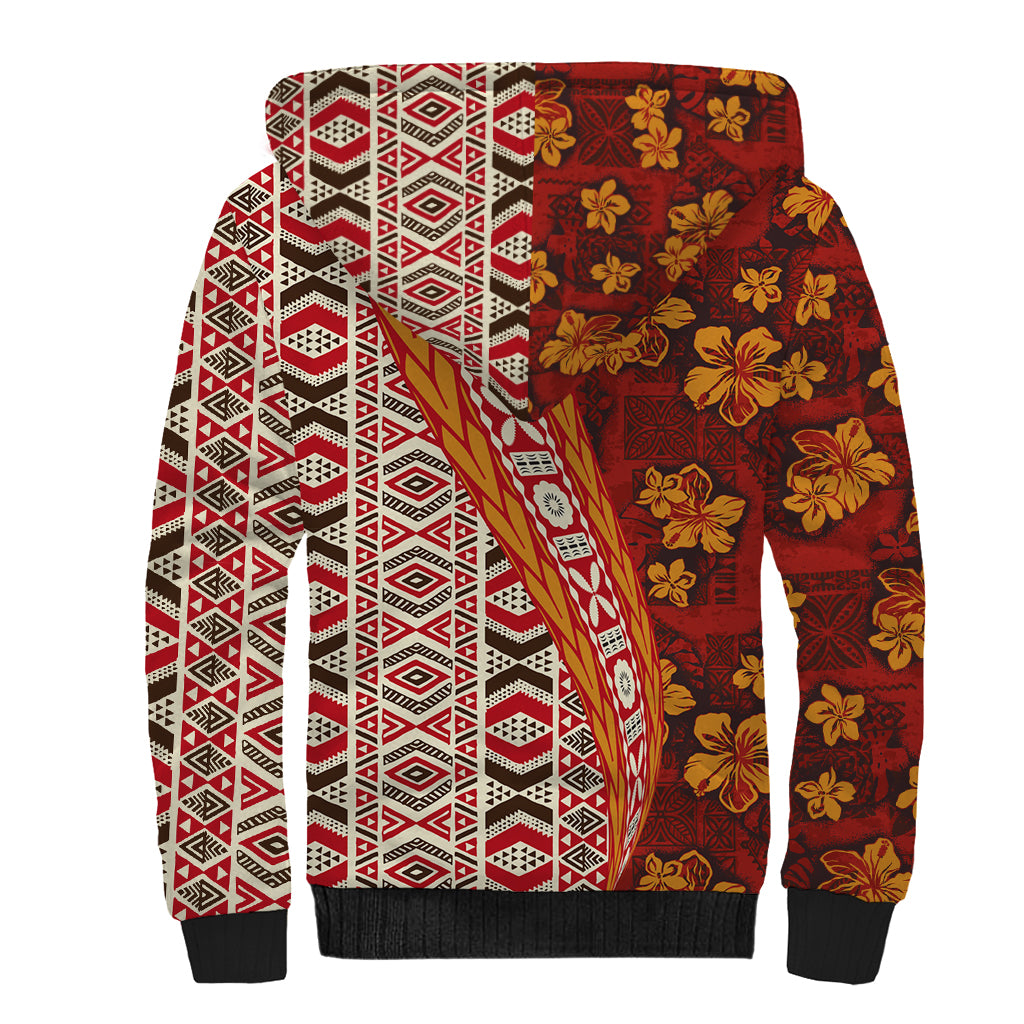 Hawaii Native Tapa Elements and Hibiscus Flowers Sherpa Hoodie LT03 - Polynesian Pride