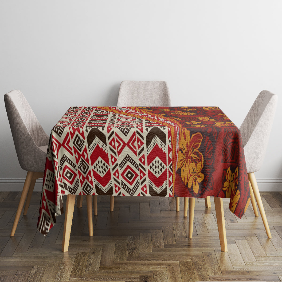 Hawaii Native Tapa Elements and Hibiscus Flowers Tablecloth LT03 - Polynesian Pride