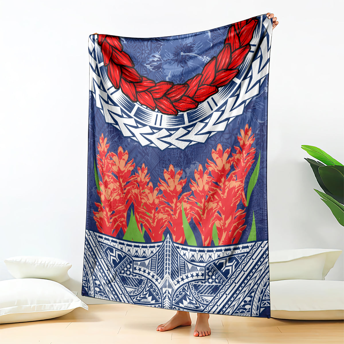 Samoan Tapa Blanket Ula Fala and Teuila Flower LT03 - Polynesian Pride