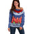 Samoan Tapa Off Shoulder Sweater Ula Fala and Teuila Flower LT03 Women Blue - Polynesian Pride