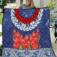 Samoan Tapa Quilt Ula Fala and Teuila Flower LT03 Blue - Polynesian Pride