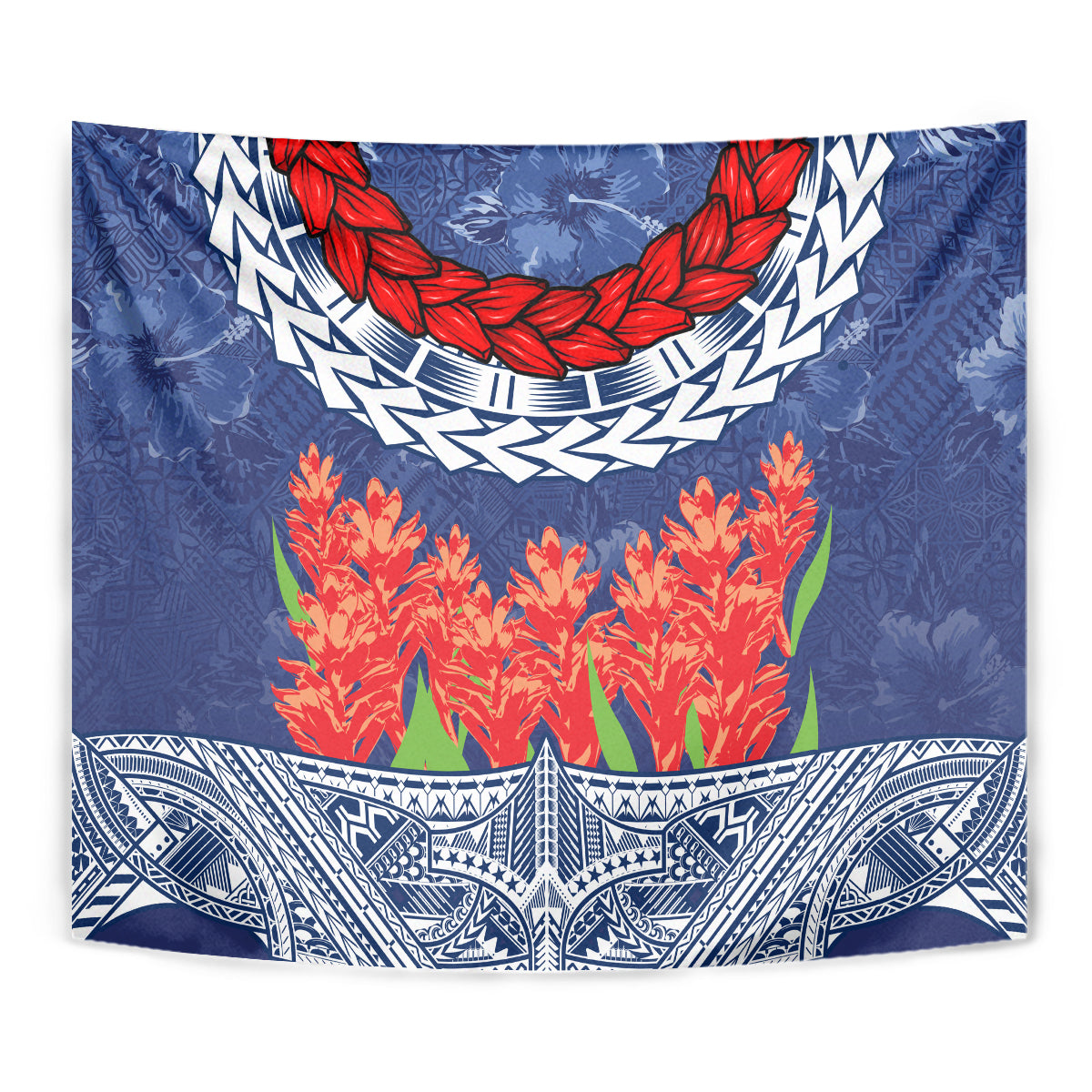 Samoan Tapa Tapestry Ula Fala and Teuila Flower LT03 - Polynesian Pride