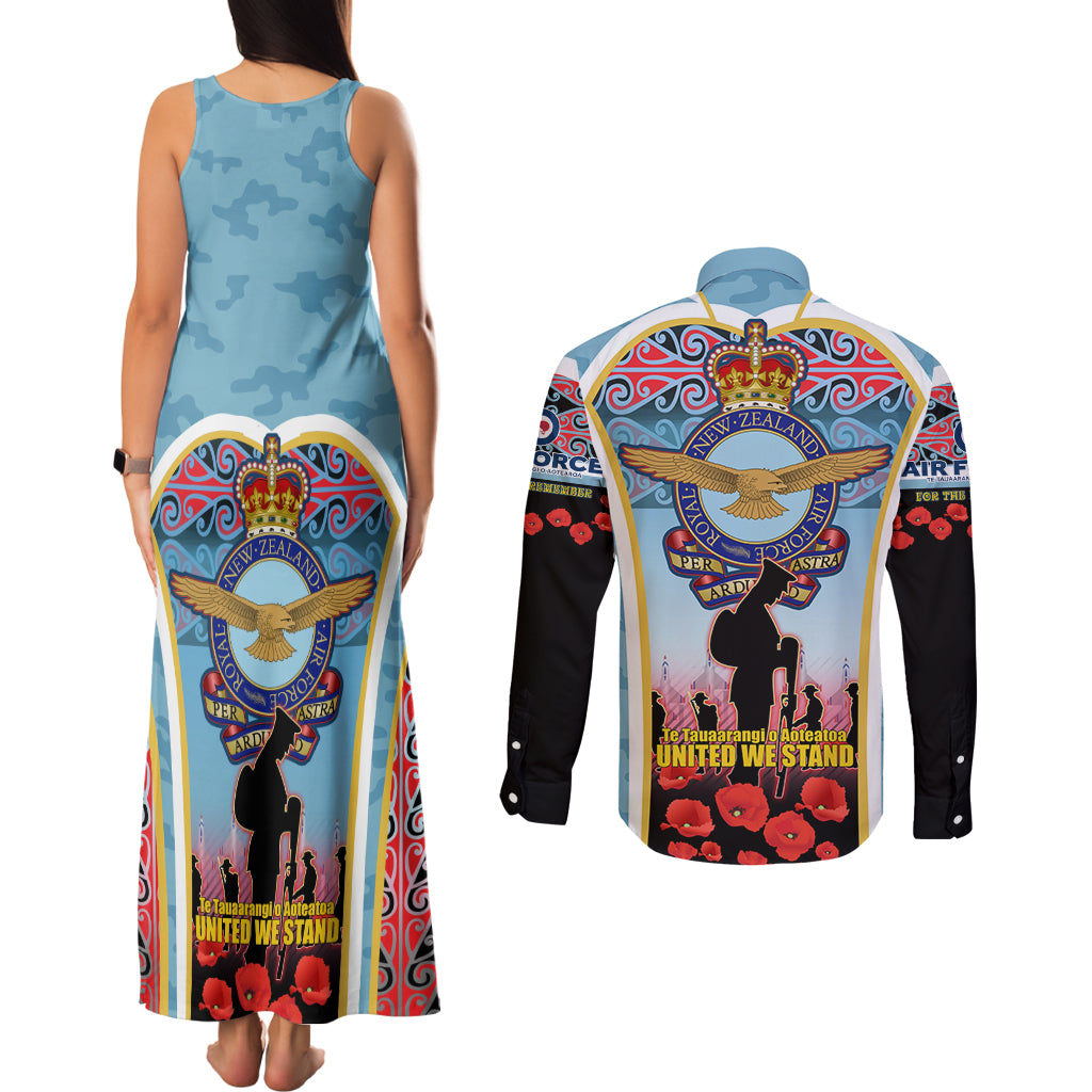 Royal New Zealand Air Force ANZAC Day Couples Matching Tank Maxi Dress and Long Sleeve Button Shirt Te Tauaarangi o Aotearoa LT03 - Polynesian Pride