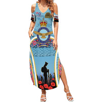 Royal New Zealand Air Force ANZAC Day Family Matching Summer Maxi Dress and Hawaiian Shirt Te Tauaarangi o Aotearoa LT03 Mom's Dress Blue - Polynesian Pride