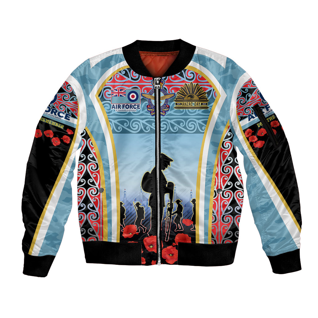 Royal New Zealand Air Force ANZAC Day Sleeve Zip Bomber Jacket Te Tauaarangi o Aotearoa LT03 Unisex Blue - Polynesian Pride