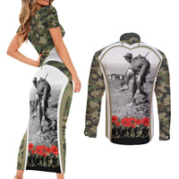 New Zealand and Australia ANZAC Day Couples Matching Short Sleeve Bodycon Dress and Long Sleeve Button Shirt Koala and Kiwi Bird Soldier Gallipoli Camouflage Style LT03 - Polynesian Pride