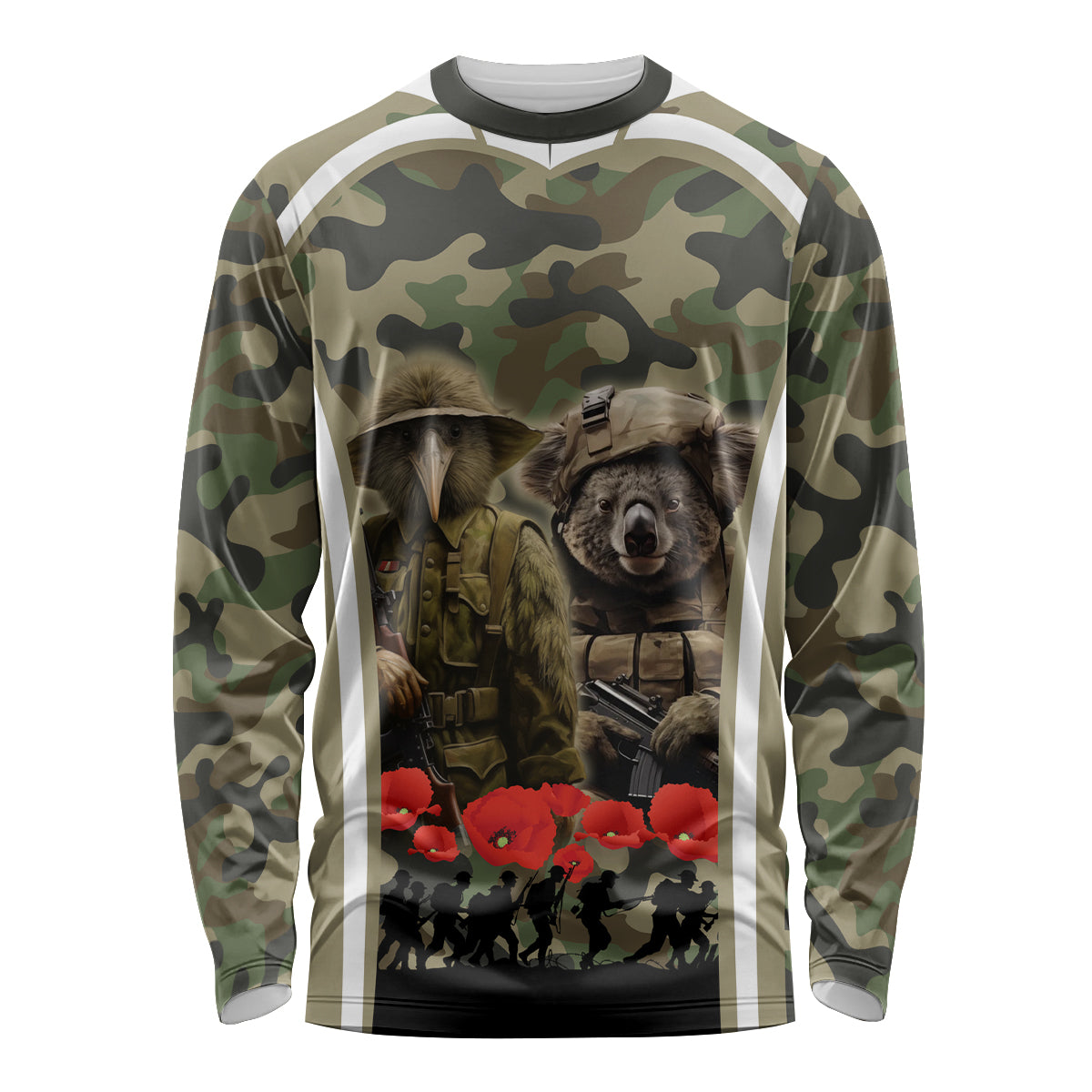 New Zealand and Australia ANZAC Day Long Sleeve Shirt Koala and Kiwi Bird Soldier Gallipoli Camouflage Style LT03 Unisex Green - Polynesian Pride