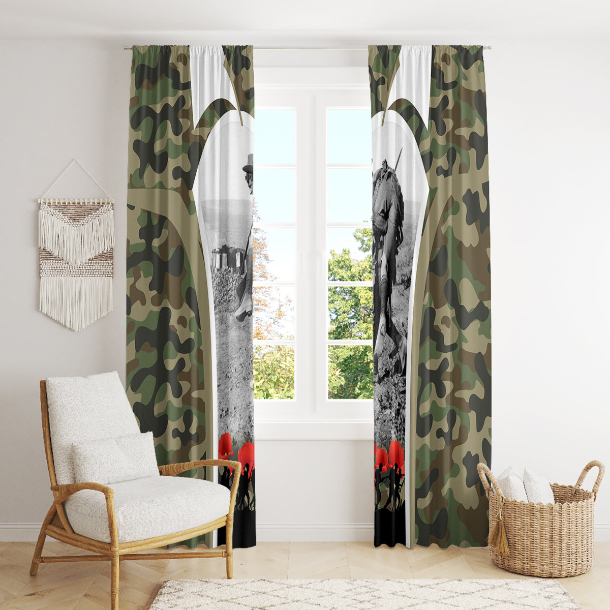 New Zealand and Australia ANZAC Day Window Curtain Koala and Kiwi Bird Soldier Gallipoli Camouflage Style LT03 - Polynesian Pride