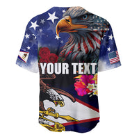 Personalised United States and American Samoa Baseball Jersey Bald Eagle Rose and Hibiscus Flower LT03 - Polynesian Pride
