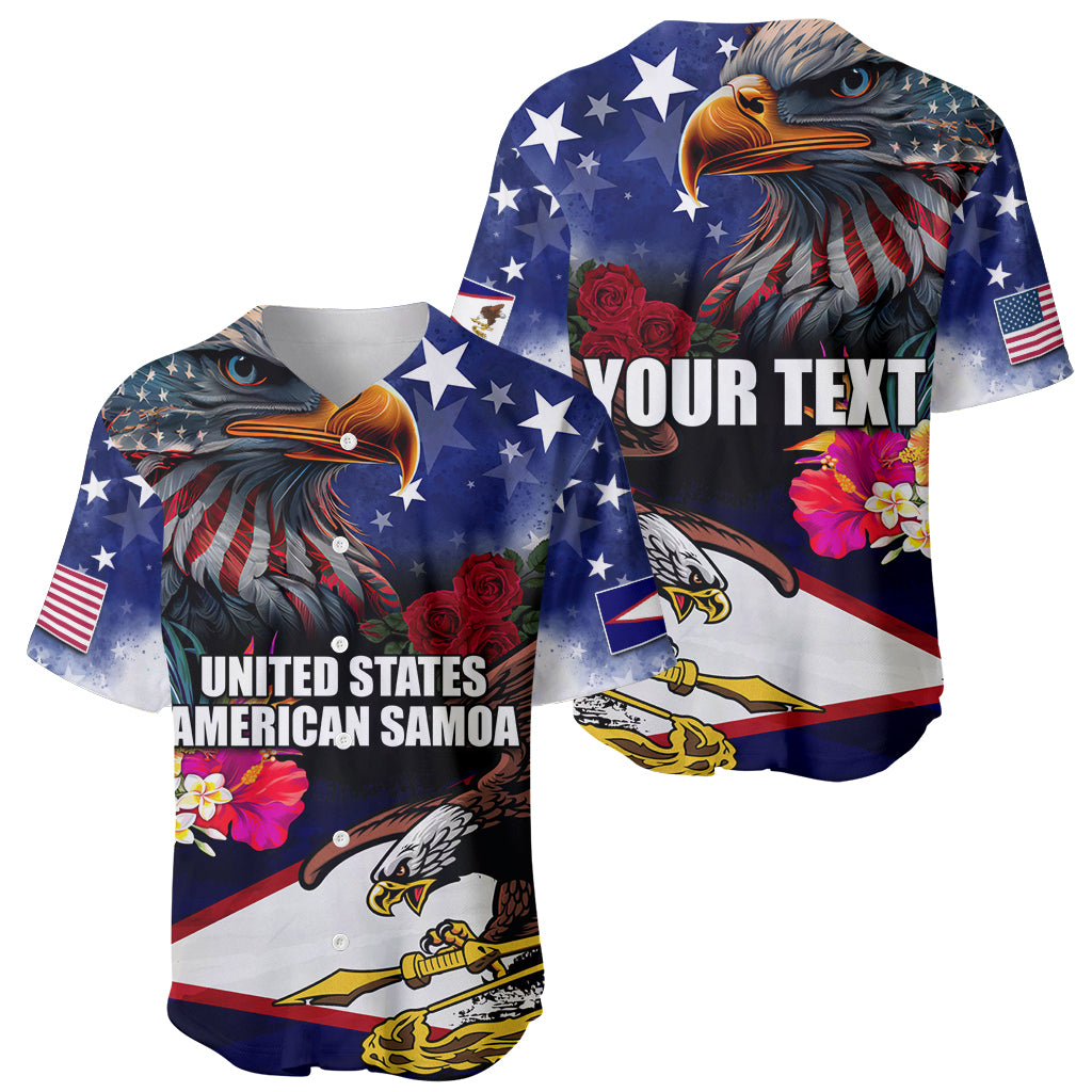 Personalised United States and American Samoa Baseball Jersey Bald Eagle Rose and Hibiscus Flower LT03 - Polynesian Pride