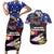 United States and American Samoa Couples Matching Short Sleeve Bodycon Dress and Hawaiian Shirt Bald Eagle Rose and Hibiscus Flower