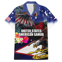 United States and American Samoa Family Matching Off The Shoulder Long Sleeve Dress and Hawaiian Shirt Bald Eagle Rose and Hibiscus Flower