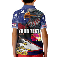 United States and American Samoa Kid Polo Shirt Bald Eagle Rose and Hibiscus Flower