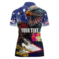 United States and American Samoa Women Polo Shirt Bald Eagle Rose and Hibiscus Flower