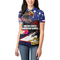 United States and American Samoa Women Polo Shirt Bald Eagle Rose and Hibiscus Flower