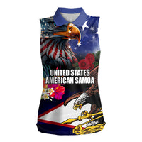 Personalised United States and American Samoa Women Sleeveless Polo Shirt Bald Eagle Rose and Hibiscus Flower LT03 Female Blue - Polynesian Pride
