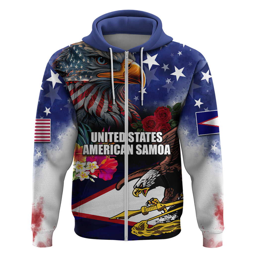 United States and American Samoa Zip Hoodie Bald Eagle Rose and Hibiscus Flower