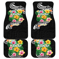 Hawaii Aloha Tropical Leaves and Flower Car Mats with Polynesian Art Tattoo Black Color - Polynesian Pride