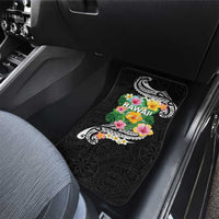 Hawaii Aloha Tropical Leaves and Flower Car Mats with Polynesian Art Tattoo Black Color - Polynesian Pride