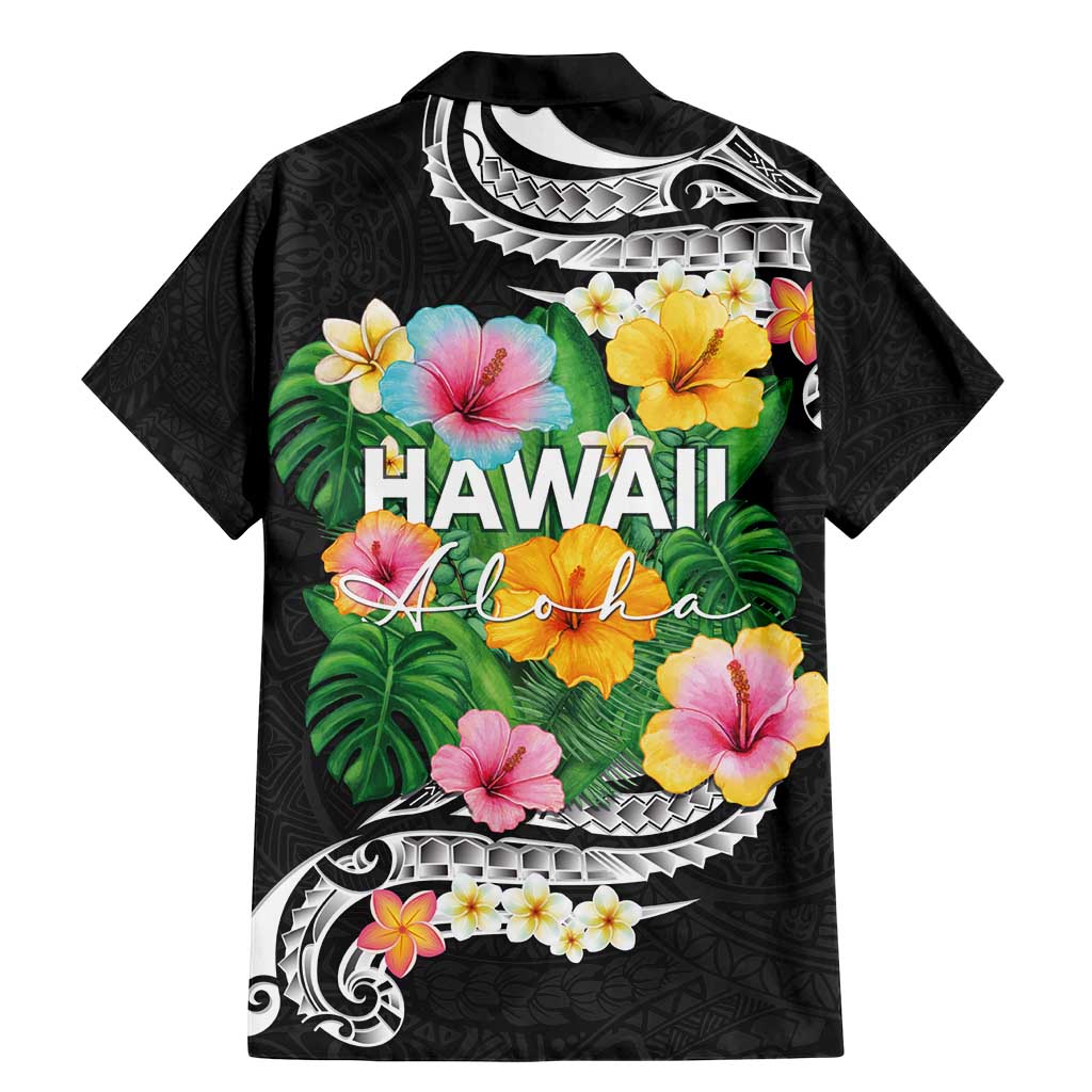 Hawaii Aloha Tropical Leaves and Flower Family Matching Mermaid Dress and Hawaiian Shirt with Polynesian Art Tattoo Black Color - Polynesian Pride