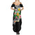 Hawaii Aloha Tropical Leaves and Flower Summer Maxi Dress with Polynesian Art Tattoo Black Color - Polynesian Pride
