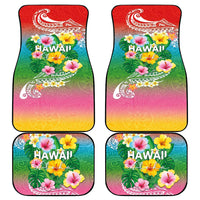 Hawaii Aloha Tropical Leaves and Flower Car Mats with Polynesian Art Tattoo Rainbow Color - Polynesian Pride