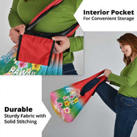 Hawaii Aloha Tropical Leaves and Flower Grocery Bag with Polynesian Art Tattoo Rainbow Color - Polynesian Pride