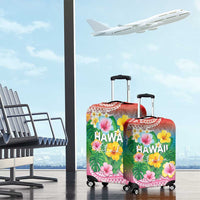 Hawaii Aloha Tropical Leaves and Flower Luggage Cover with Polynesian Art Tattoo Rainbow Color - Polynesian Pride