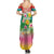 Hawaii Aloha Tropical Leaves and Flower Summer Maxi Dress with Polynesian Art Tattoo Rainbow Color - Polynesian Pride