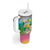 Hawaii Aloha Tropical Leaves and Flower Tumbler With Handle with Polynesian Art Tattoo Rainbow Color - Polynesian Pride